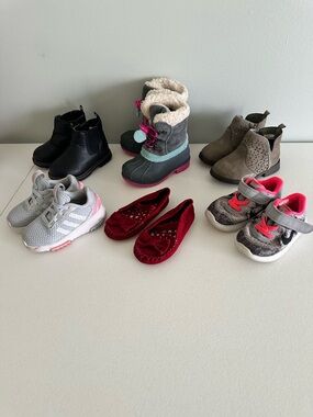 Baby/Toddler Girl Shoes Boots Size 5-Lot 6 Pairs Nike Adidas OshKosh Winter Fall